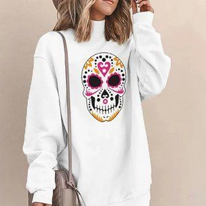 Sugar Skull Print Halloween Turtleneck Sweatshirt